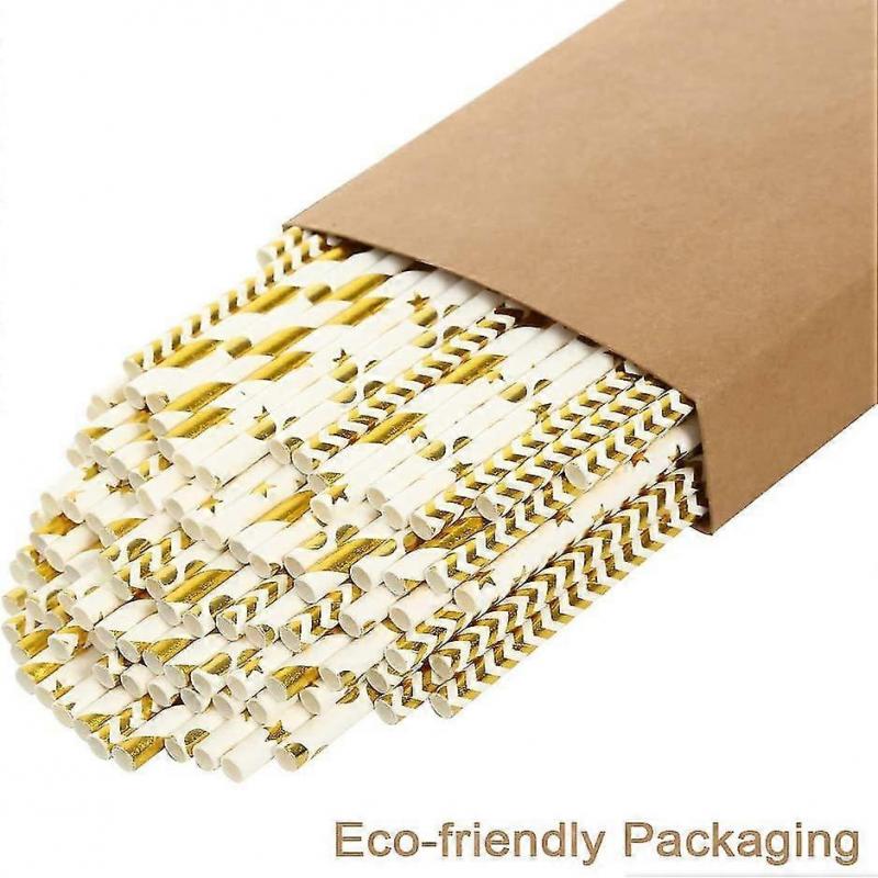 Paper Straws For Drinking, Disposable Biodegradable Cocktail Straws, Perfect For Birthday, Party Supplies , Baby Shower(gold, 100pcs/pack)