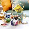 European Ceramic Coffee Cup with Lid and Spoon Creative Forest Animal Mug Exquisite Afternoon Tea Floral Tea Cup Breakfast Mug