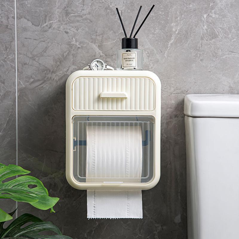 Household Tissue Box Wall Mounted Restroom Bathroom Tissue Storage Box No Punching Required