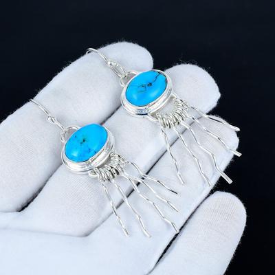 Серьги со спящим бирюзовым драгоценным камнем, серьги из стерлингового серебра 925 пробы, серебряные серьги ручной работы в подарок, серьги-подвески с бирюзой, подарок на Новый год