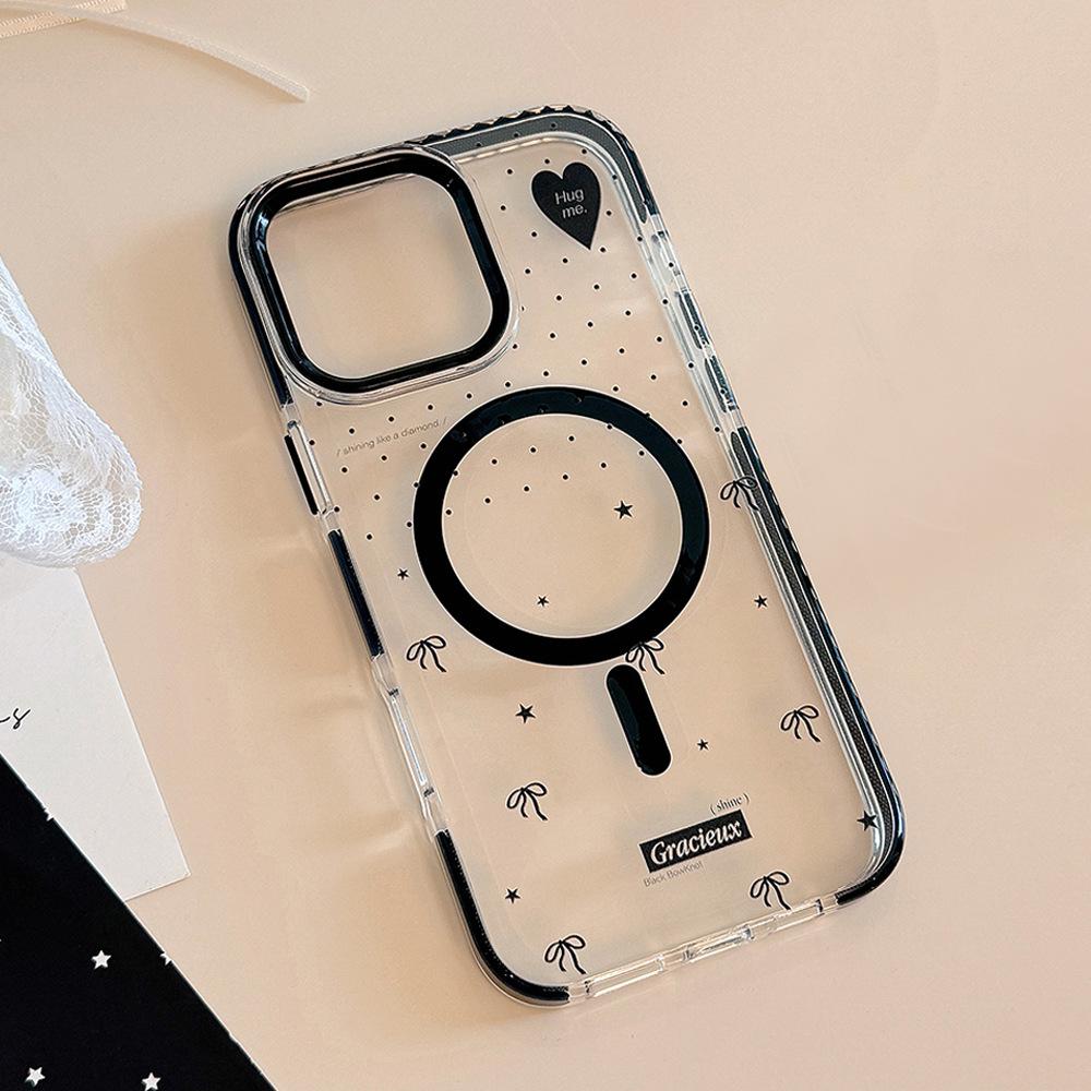 Polka Dot Bow Magnetic Holder for IPhone16 Phone Case 17Promax Transparent 13 Premium 12 Anti-fall