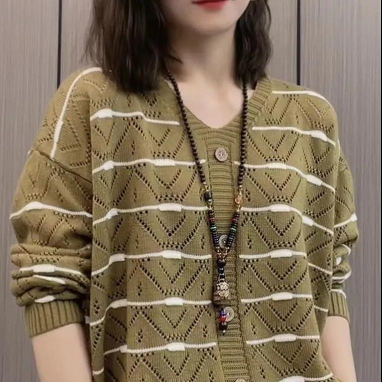 Весенние топы, Модный трикотаж, Женский V-образный вырез, Свободный живот, Ажурный свитер, Мода, Универсальный темперамент, Длинные рукава