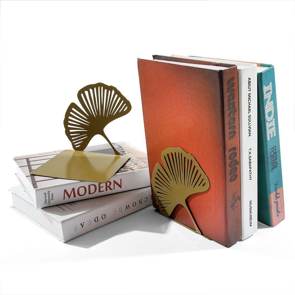 Creative L-shaped Folding Bookends Stylish Metal Book Rack Ginkgo Leaf Bookshelf  Students
