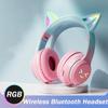 2024 New Cute Cat RGB Colour Lights Wireless Headphones Bluetooth 5.1 Stereo Music Gaming Headsets for Girls Kids Gift Headset with Microphone