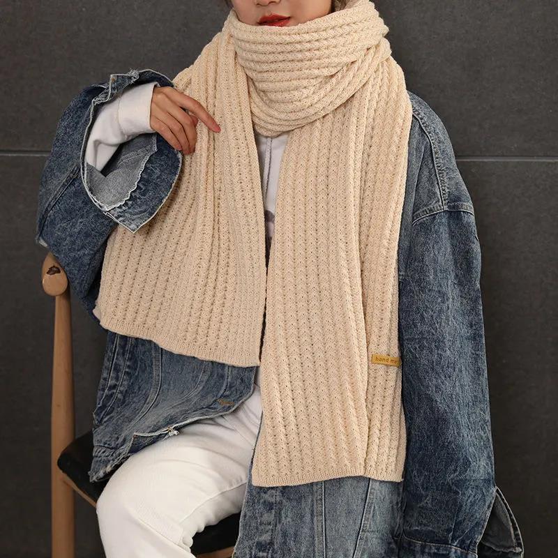 Вязаный шарф мужской однотонный шерстяной шарф толстый теплый длинный вязаный шарф нагрудник