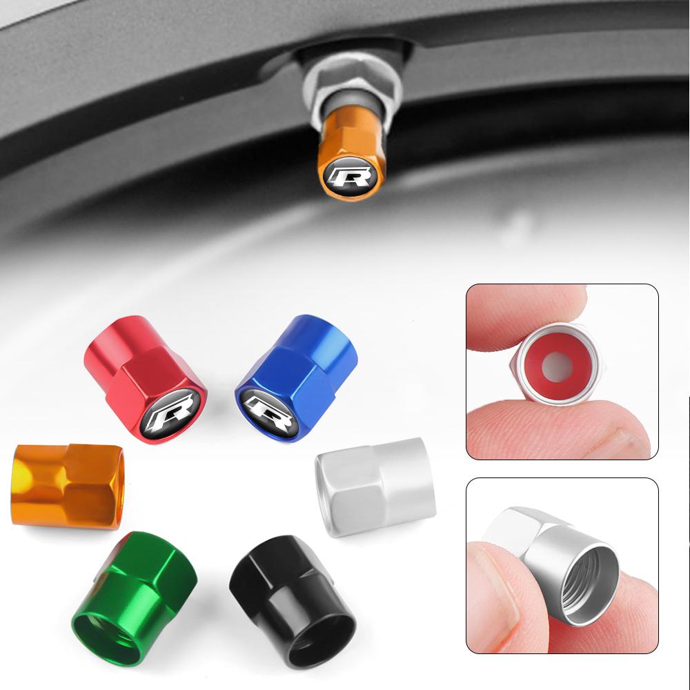 LVAXC1 4Pcs Car Wheel Tire Valve Caps Tyre Stem Caps Bolt-In For VW Golf Caddy Passat GTI Lavida Sagitar Scirocco Tiguan R Line T-ROC