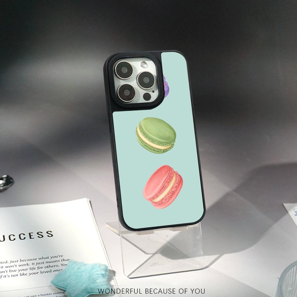 Macaron Cute pink girl pattern Phone Case for iPhone 17 16 e 15 14 13 12 Pro Max Sheepskin Silver-edged protective case