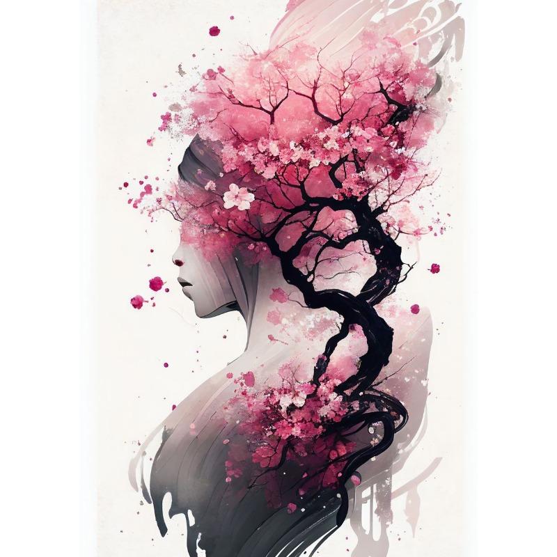 Японская Сакура Настенное Искусство Плакат Печать Холст Картина Розовая Акварель Цветущая Вишня Эстетические Картины для Декора Гостиной