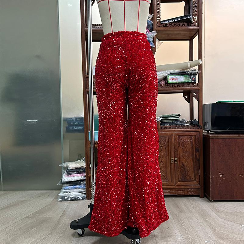 Women Sequin Pants Sparkly Glitter High Waist Shiny Bottoms Casual Fashion Club Party Trousers Holiday Outfits