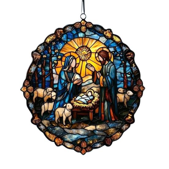 Рождественский вертеп, украшение ручной работы, круглый ловец солнца, первое рождество ребенка, христианский, религиозный