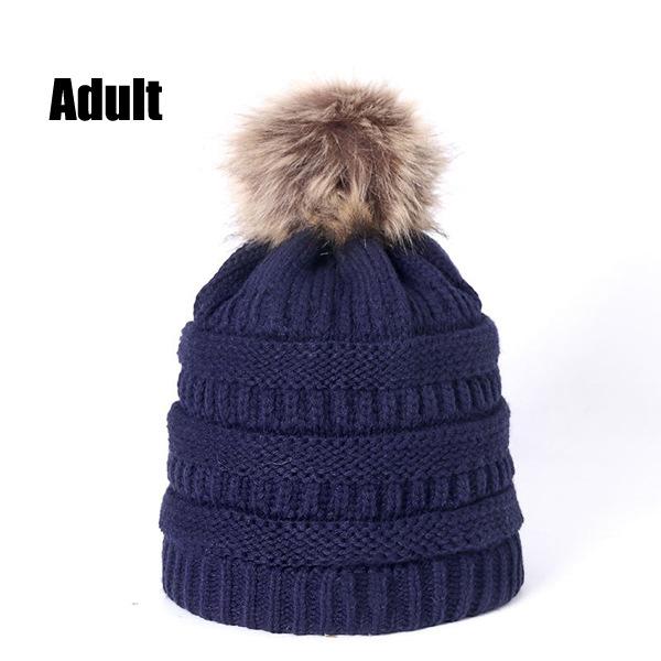 European and American autumn and winter plush wool hat European and American adult hairball warm knitted hat parent-child thickened hat