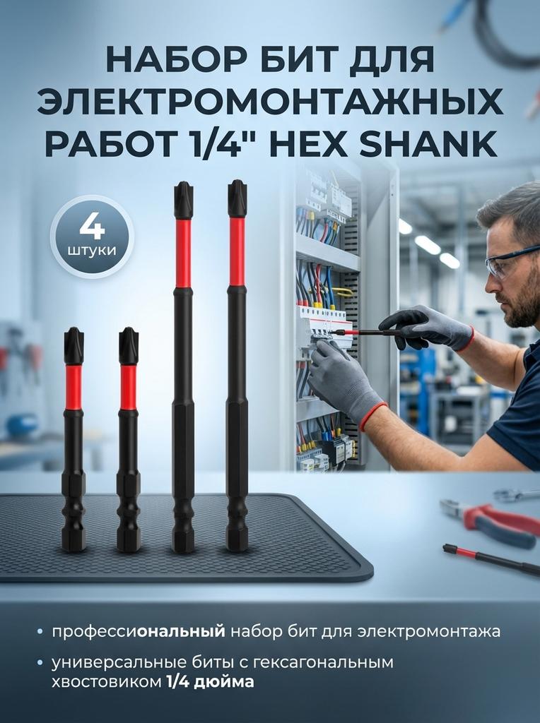 Electrician Screwdriver Bits 1/4" Hex Shank Multi-Tip Screwdriver Set for Electrical Maintenance