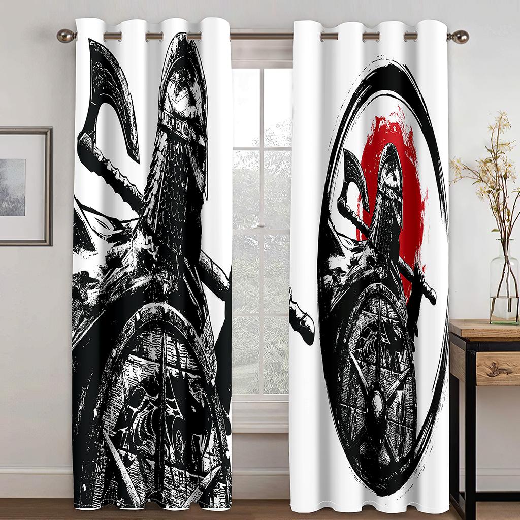 Японские Фудзи черные японские самурайские ронинские солнцезащитные доспехи тонкие оконные шторы для гостиной спальни декор 2 панели