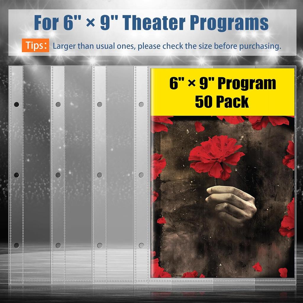 6 x 9 Brochure Sleeves, 50 Pack, Page Protectors for Broadway Play Programs and Theater Programs, Top-Loading Sheet Protectors