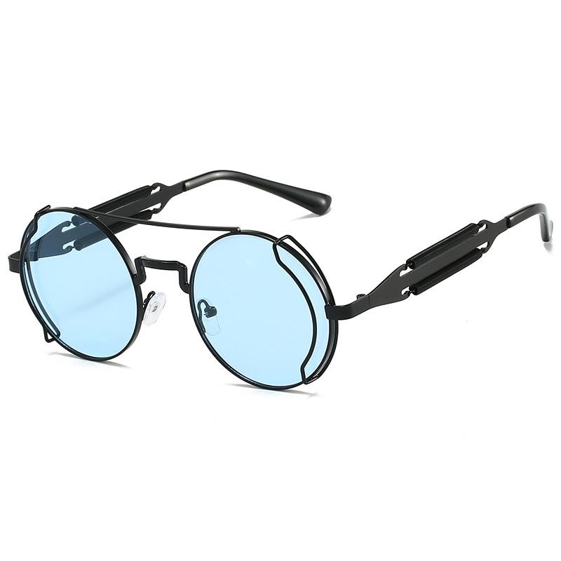Non-polarized Steampunk Sunglasses Men Round Red Lens Punk Sun Glasses Black Metal Gothic Style New Products Women Shades