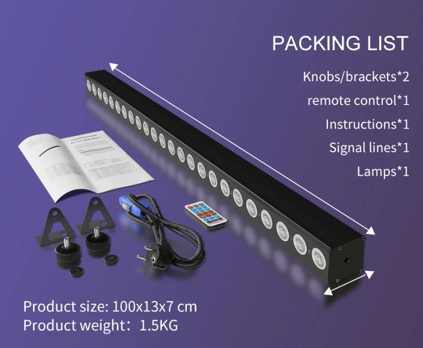 24x12w RGBW 4in1 LED bar Wall Washer Indoor Color Strip Light DMX512 Control Professional DJ Disco Wall Light Stage Party Lighting