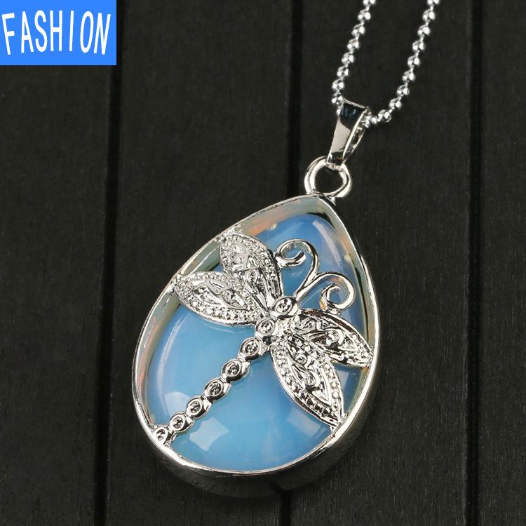 Ожерелье с подвеской в ​​форме капли из натурального хрусталя и слезами ангела в форме стрекозы, хрустальное ожерелье