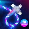 3 In 1 Flow Luminous USB Cable For Samsung LED Kable USB To Micro USB/Type C/8 Pin Charger Wire Cord For iPhone 13 12 Pro Xiaomi