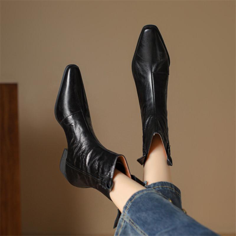 Модные новые осенние женские ботинки из овчины, модные ботинки в западном стиле с квадратным носком для женщин, ботильоны на толстом каблуке, женские ботильоны на высоком каблуке