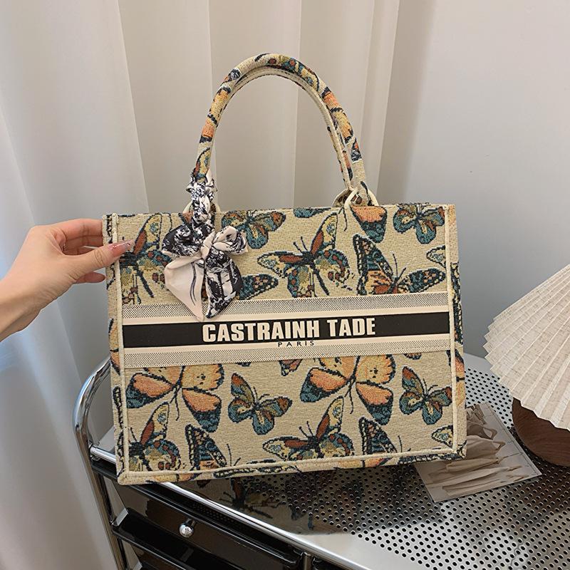 Новая высококачественная сумка-тоут контрастного цвета с бабочками, размер шелкового платка, ручная женская сумка