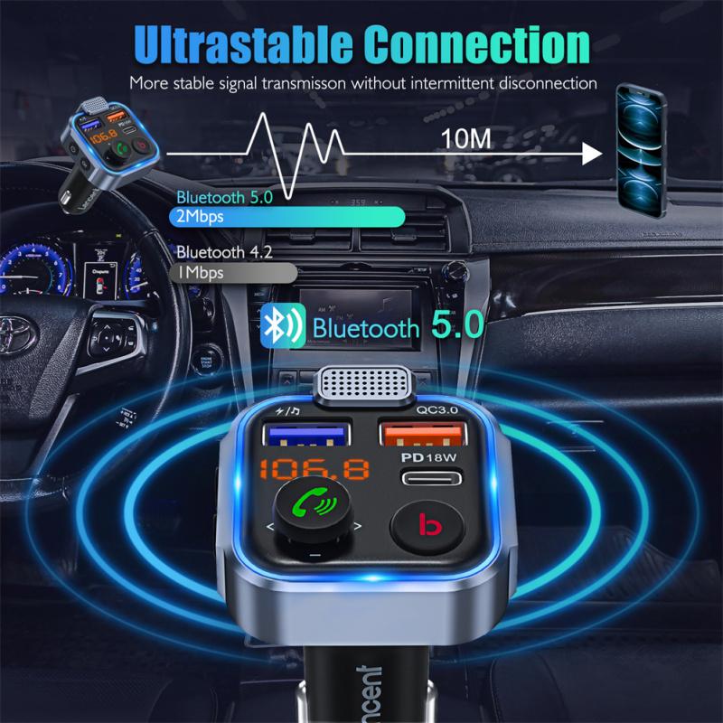 Fm Transmitter Bluetooth-compatible 5.0 Handsfree Car Kit Mp3 Player With Type-c Pd 20w Qc3.0 Fast