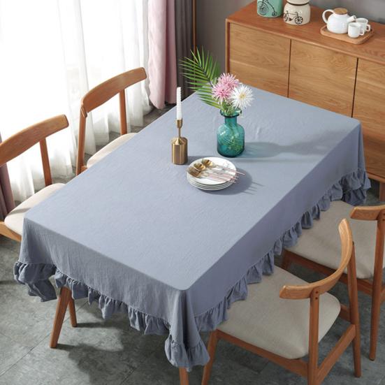 Yousheng Solid Color Ruffled Tablecloth Rectangular Square Table Cover Dining Tablecloth for Farmhouse Kitchen Dining Room Patio Decoration