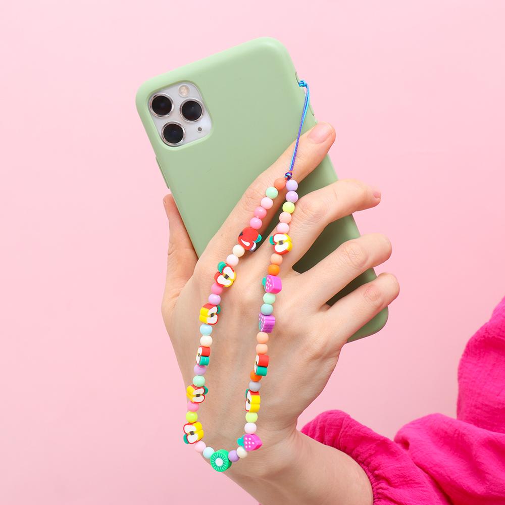 Colorful for Keys Pearl Rope Phone Case Hanging Cord Phone Lanyard Mobile Phone Chain Soft Clay