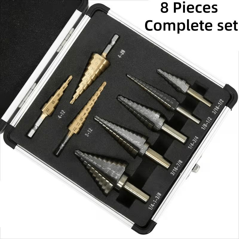 8Pc Cobalt Alloy Step Drill Bits Set, Black Oxide Coated, 50 Hole Sizes for Metal, Wood, Plastic