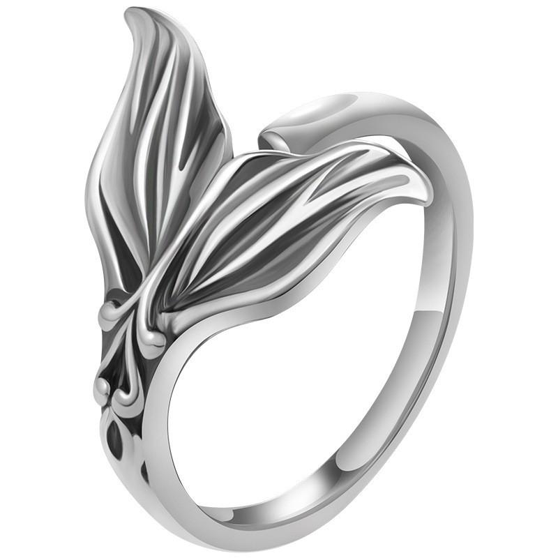 Adjustable Fish Tail Ring Women Men Sterling Vintage Geometric Design Unisex Fashion Jewelry