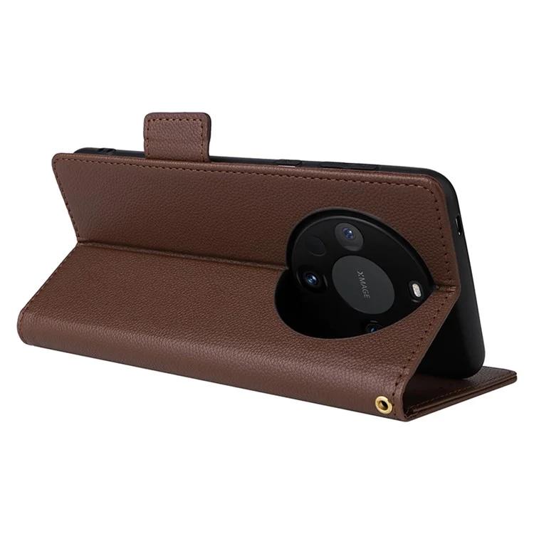 For Huawei Mate 60 Cover Litchi Texture Wallet Stand Leather Phone Case with Strap