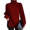 Turtleneck Raglan Long Sleeves Side Split Hem Women Sweater Winter Solid Color Loose Warm Sweater Jumper