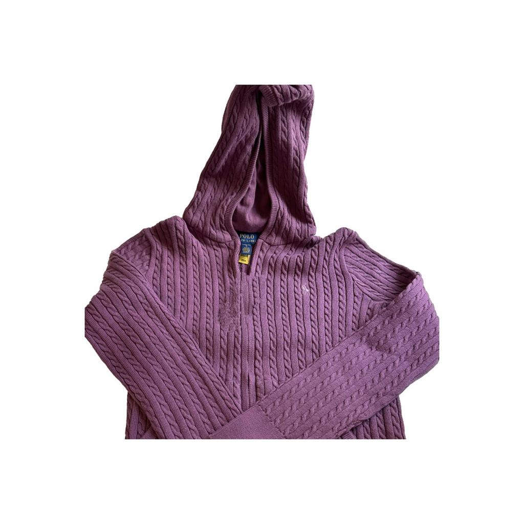 Polo Ralph Lauren Sweater FW24 Cable Knit Zipper Hoodie Long Sleeve Knit Kids Sweater Purple 313916533-006