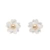 K10 Yellow Gold Flower White Shell Earrings L&Co 43-7825
