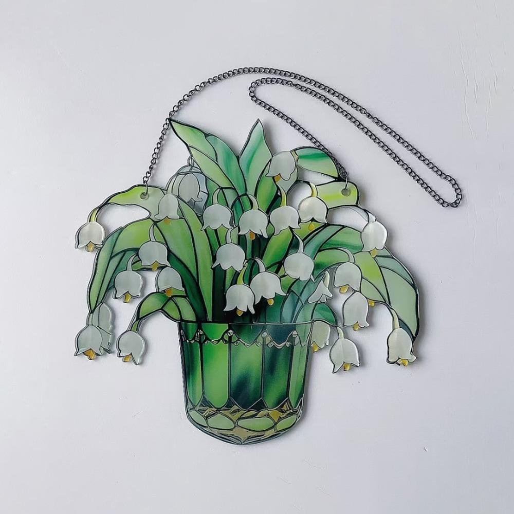 Hanging Art Crafts Acrylic Window Sun Catchers Stained Glass Hanging Lily Of Valley Suncatchers Garden Wind Chime