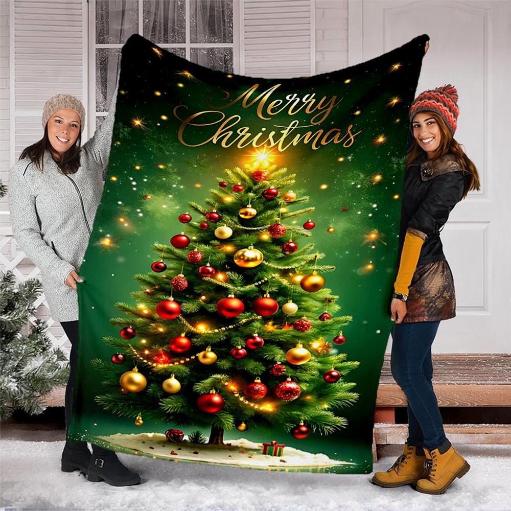 1pc Christmas Tree Decorations Outdoor Flannel Blanket , Machine Washable Perfect Gift for Birthday , Holiday Travel Accessory , Durable Material