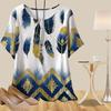 Women's Casual Loose Spring Shirt Women's Short Sleeve Feather Printed Tops