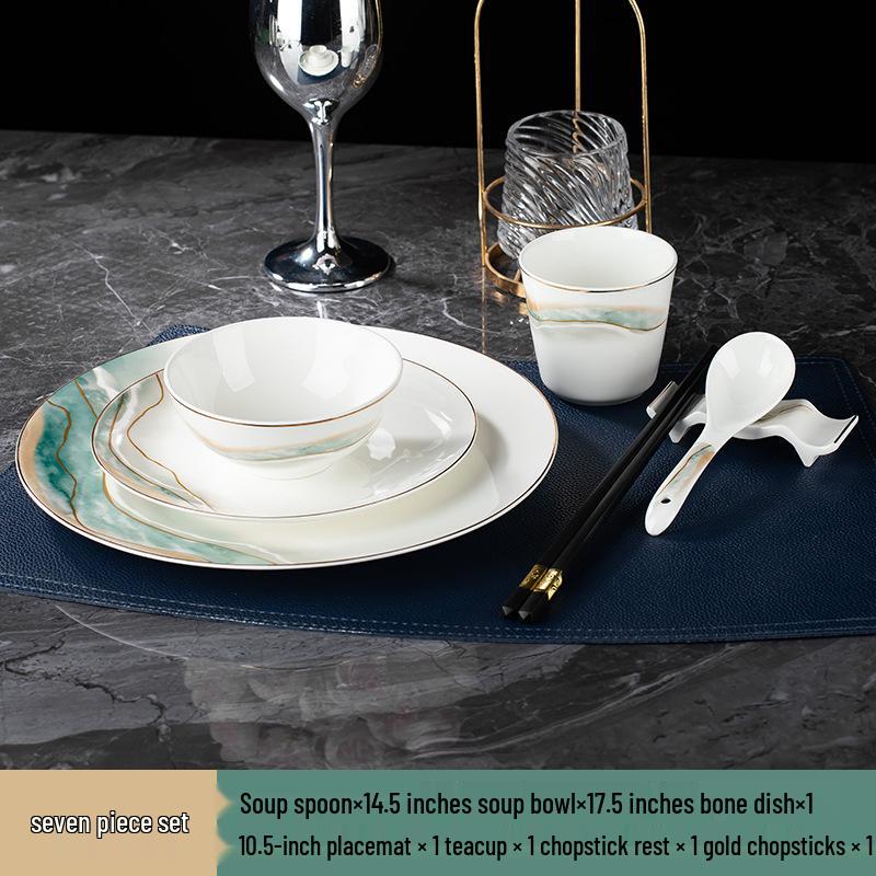 Premium Bone China Gold-Rimmed Dinnerware Set: Four-Piece Hotel & Restaurant Collection