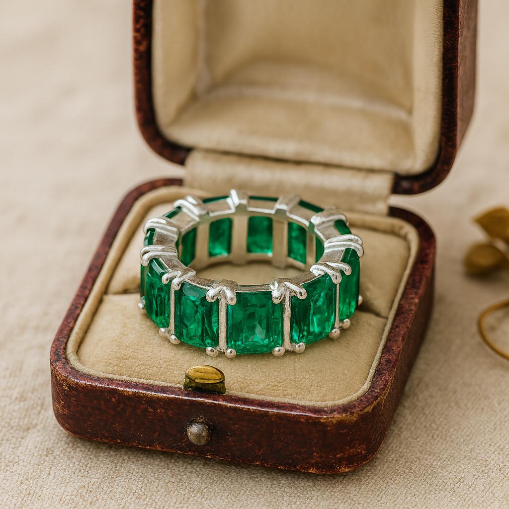 Свадьба Помолвка Юбилей Обещание Подарок – Багет Изумруд Вечность Кольцо, Майский Камень Рождения Штабелируемое Парное Кольцо, Элегантные Украшения для Женщин