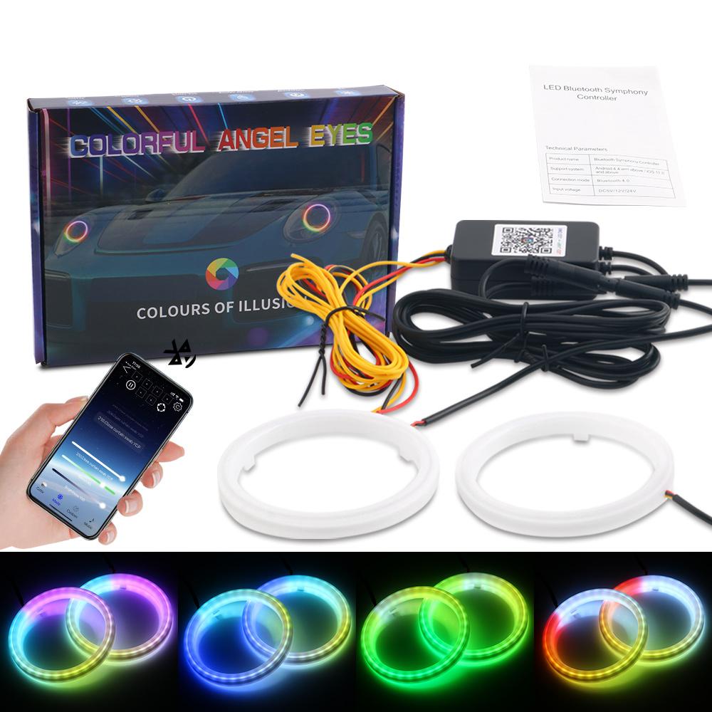 2PCS Led Angel Eyes 60mm 70mm 80mm 90mm Headlight DRL RGB DRL Halo Rings APP Bluetooth Cotton with Turn Signal Lights 12V 24V