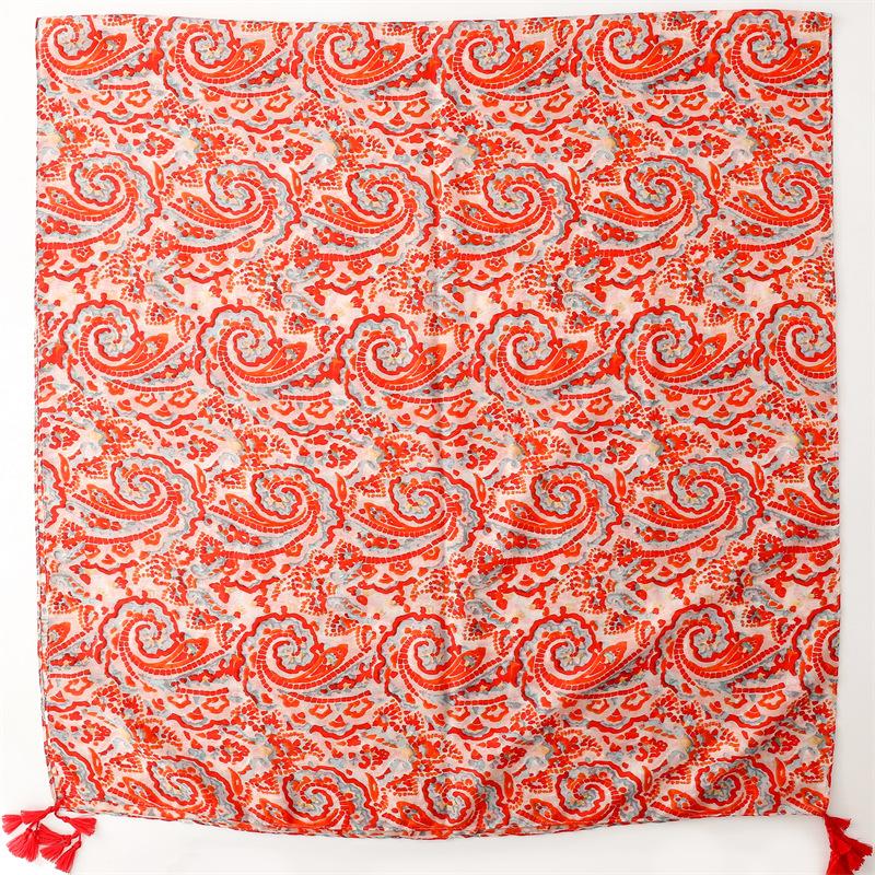 Четыре сезона ретро этнический стиль красные благоприятные облака экзотический персонализированный туризм солнцезащитный платок хлопок и конопля текстура шелковый шарф женский