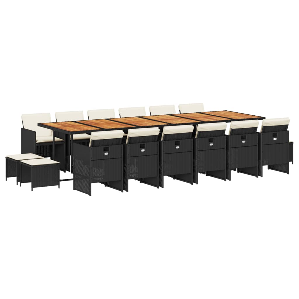 17 piece Garden Dining Set with Cushions Black Poly Rattan