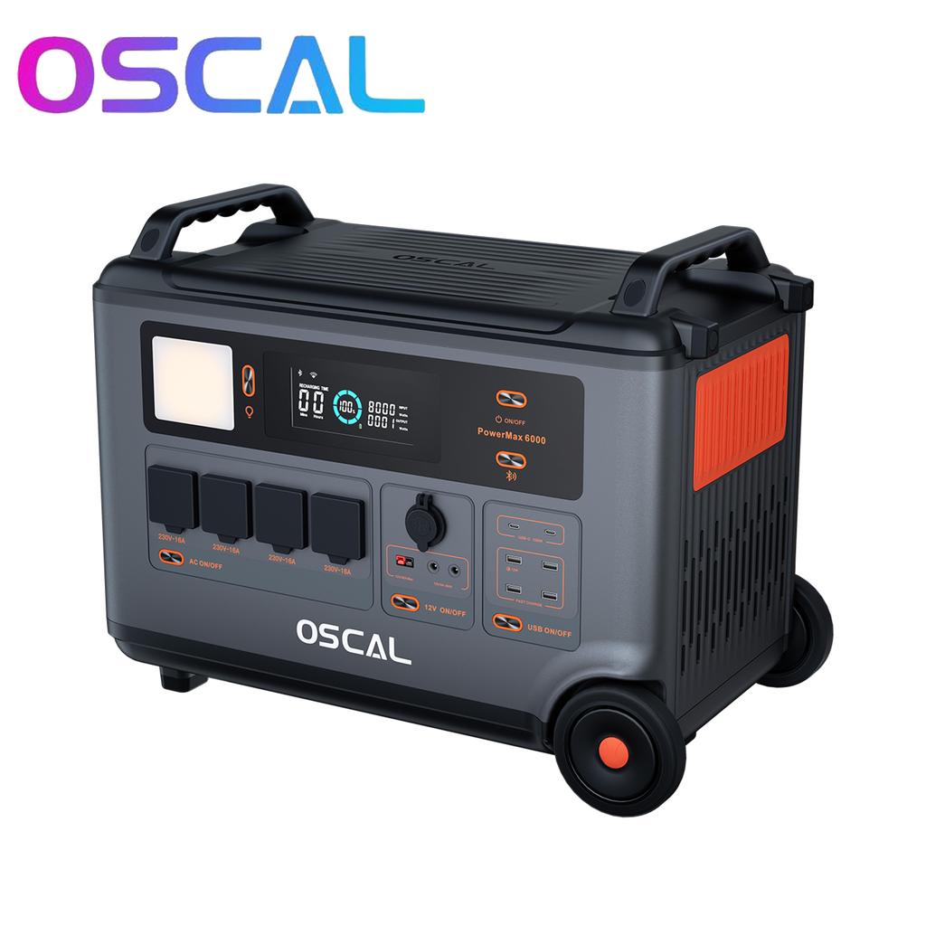 Oscal PowerMax 6000 Портативная электростанция 6000 Вт 3600 Втч LiFePO4 Расширяемый солнечный генератор с 4 розетками переменного тока