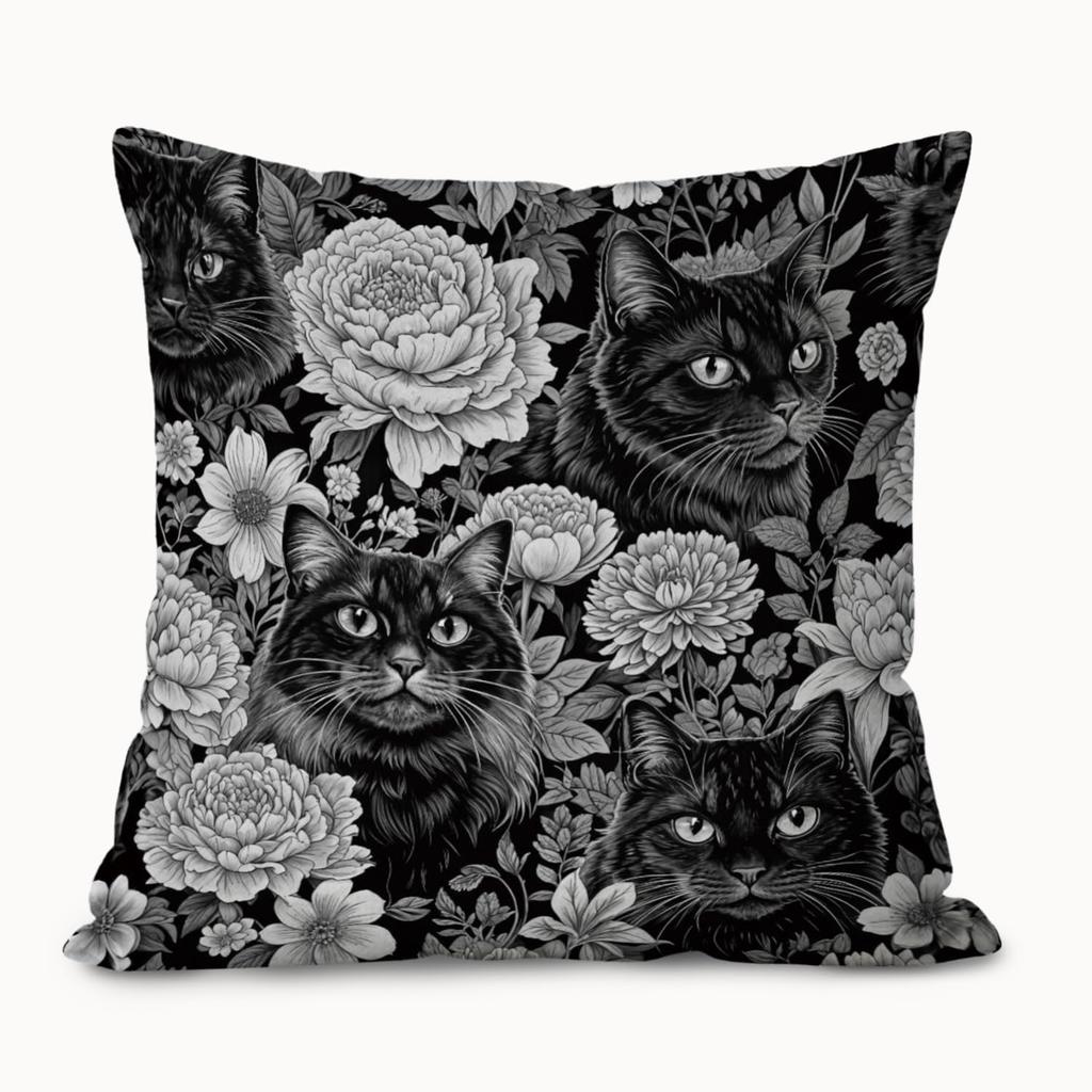 Black Cat Pattern Pillow Cover Funny Its Fine Quote Cushion Case Grunge Style Home Decor Novelty Gift