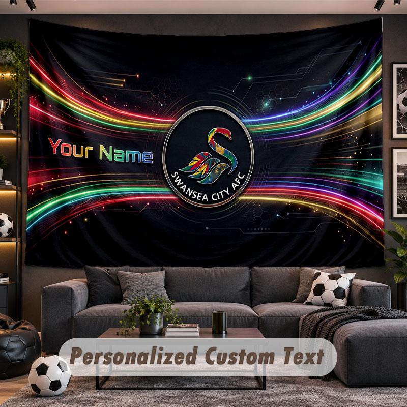 Wall Hanging Tapestry Custom NameSwansea City FC Pattern Personalized Printed Fabric Wall Decor