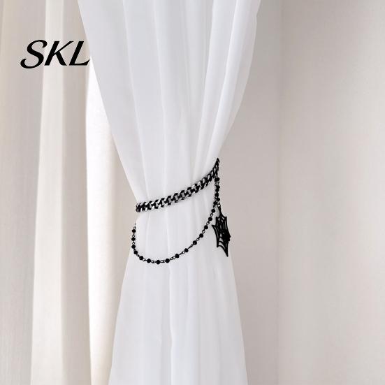 Adjustable Metal Curtain Buckles Halloween Cobweb Tieback, Chain Drapery Holder, Gothic Spider Style Room Decor Web Holder for Home Living Holiday