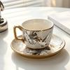 Luxury Vintage Ceramic Coffee Cup Saucer Set European Floral Bird Porcelain Tea Cup Golden Handle Espresso Water Mug