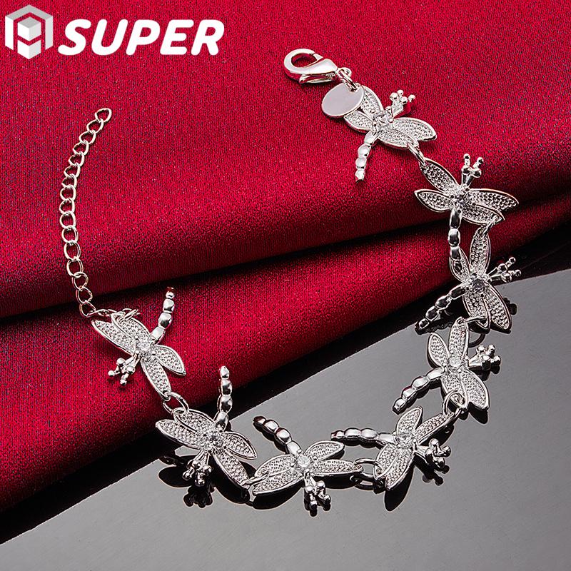 Ювелирные изделия из стерлингового серебра 925 пробы с цепочкой из 8 стрекоз AAA и цирконом