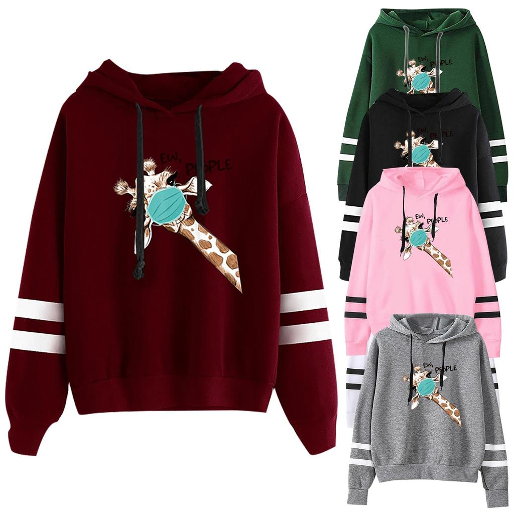 Womens Long Sleeve Hoodie Sweatshirt Letters Hooded Pullover Tops Blouse