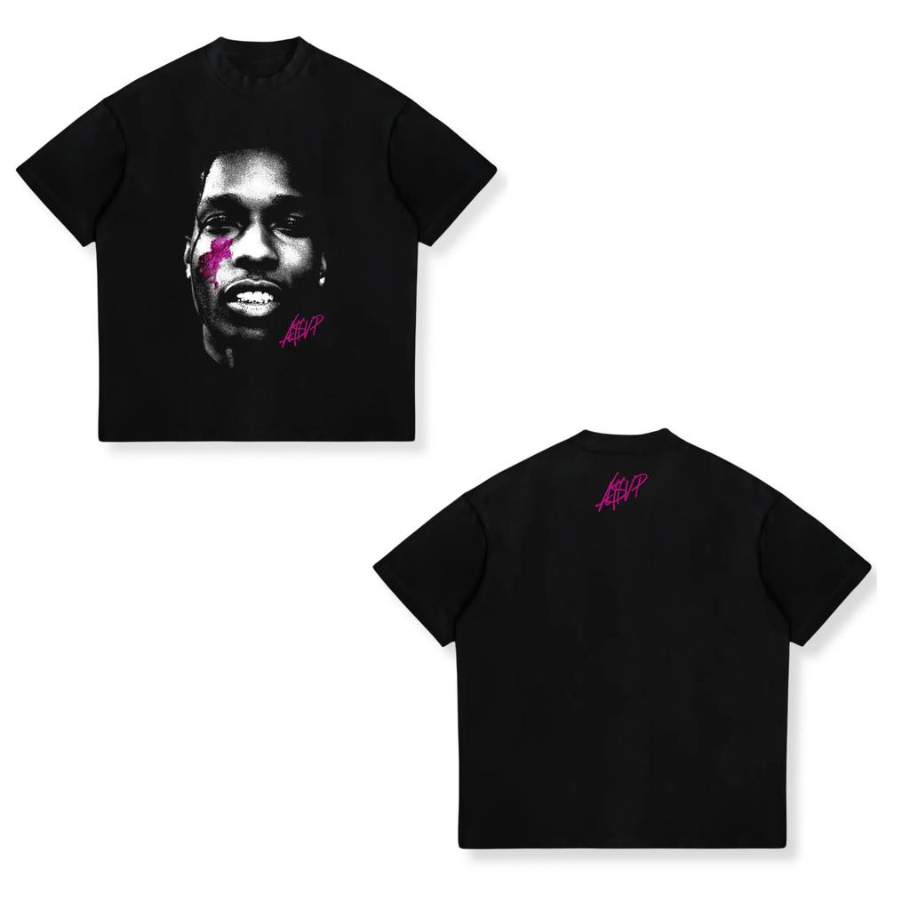Хип-Хоп Топы Новые ASAP ROCKY Короткий рукав Уличная мода Унисекс Женские Готические Футболки AAP Портрет Свободные Повседневные Харадзюку Топы Унисекс