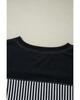 Azura Exchange Black White Striped Patchwork 3/4 Sleeve Oversize Top